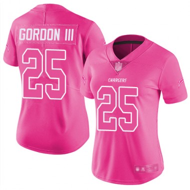 Los Angeles Chargers NFL Football Melvin Gordon Pink Jersey Women Limited #25 Rush Fashion->women nfl jersey->Women Jersey